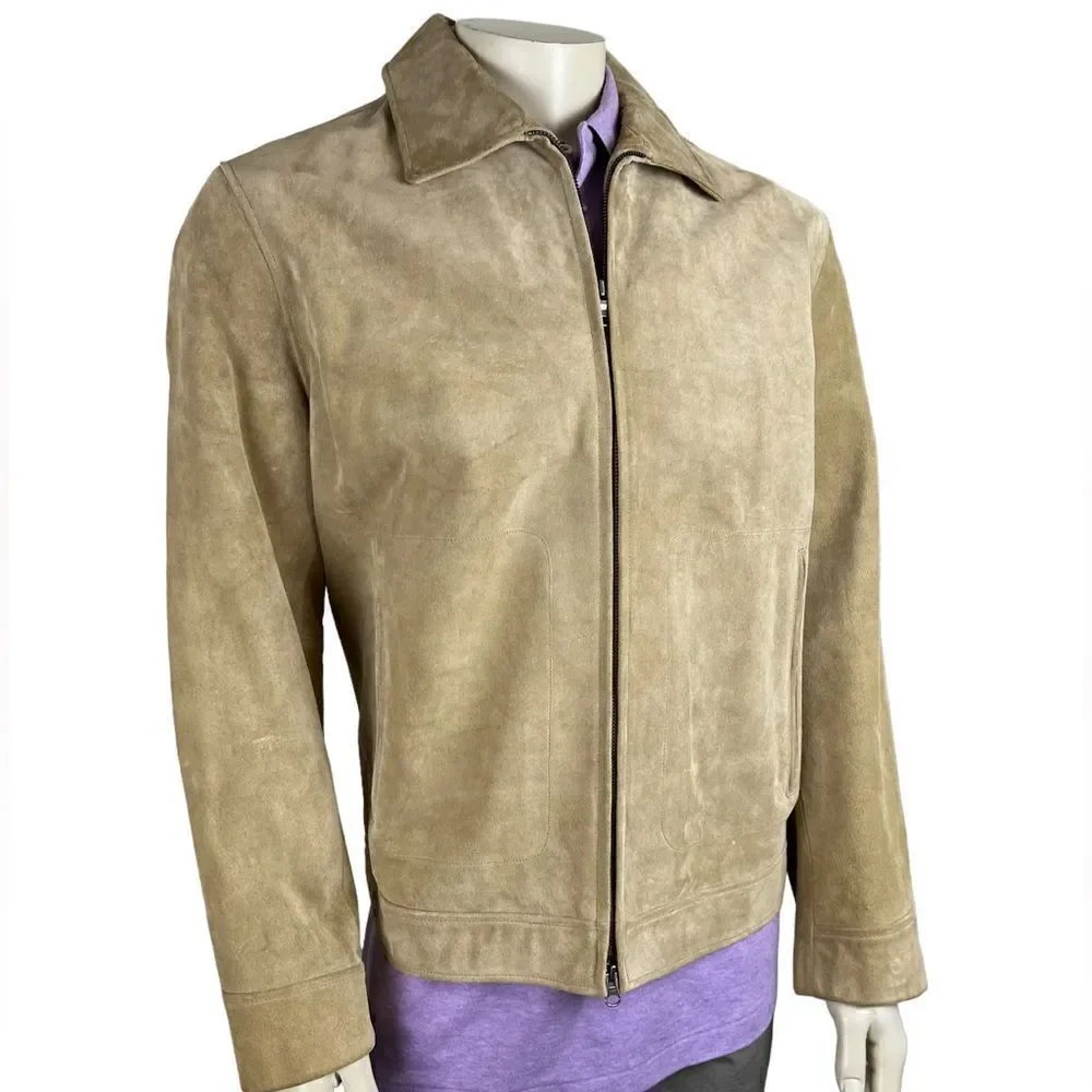Men's Banana Republic Camel Suede Front Zip Jacket New With Tags Size Large